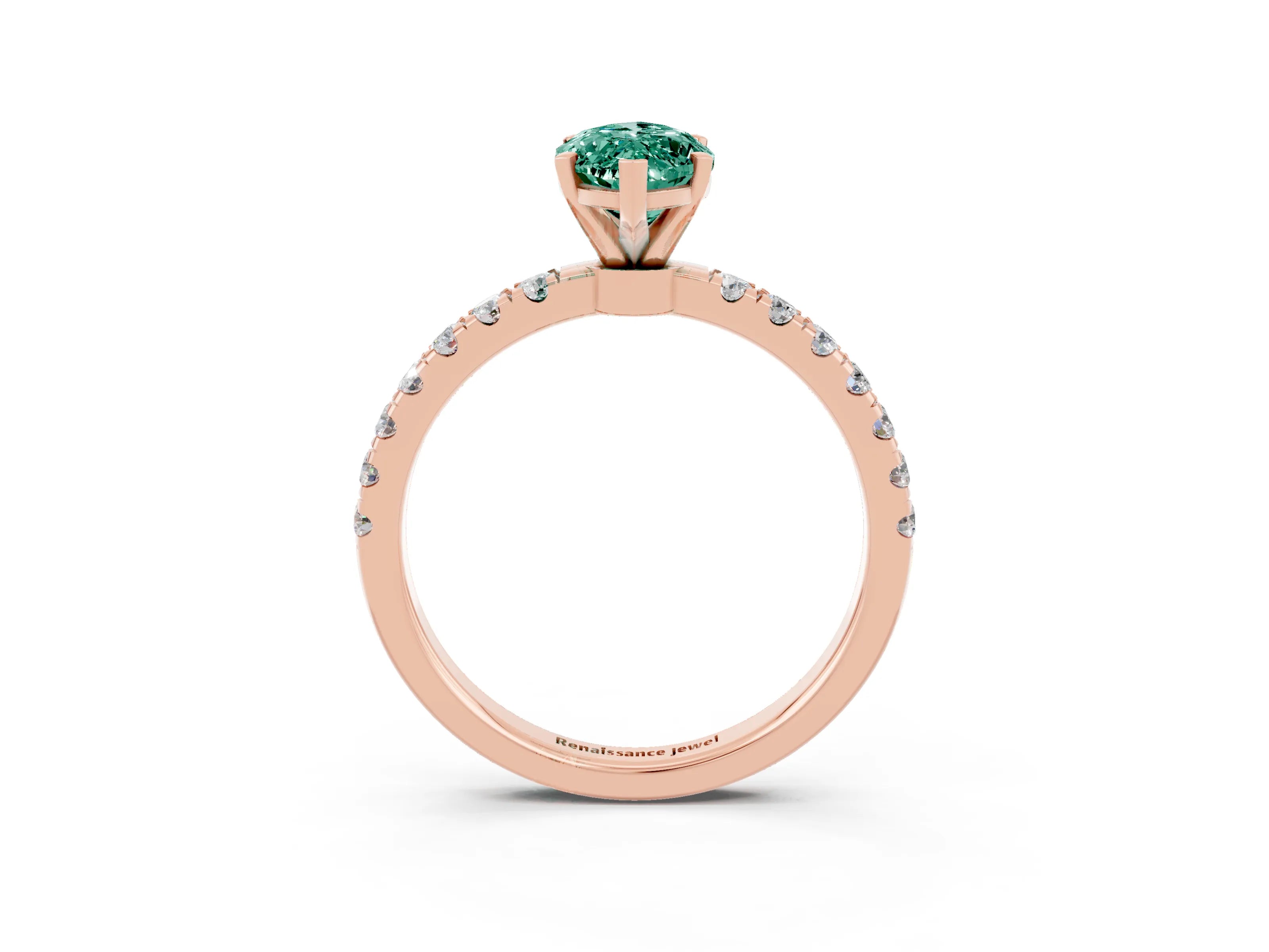 Rose gold Marquise Cut Green Sapphire Solitaire Ring with Pavé Accents and Four-Prong Setting_3