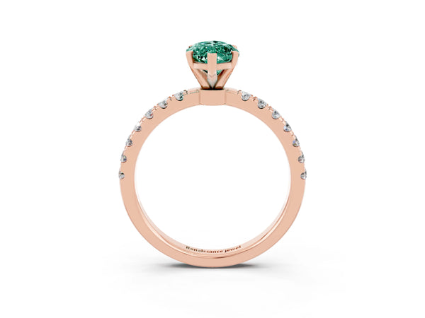 Rose gold Marquise Cut Green Sapphire Solitaire Ring with Pavé Accents and Four-Prong Setting