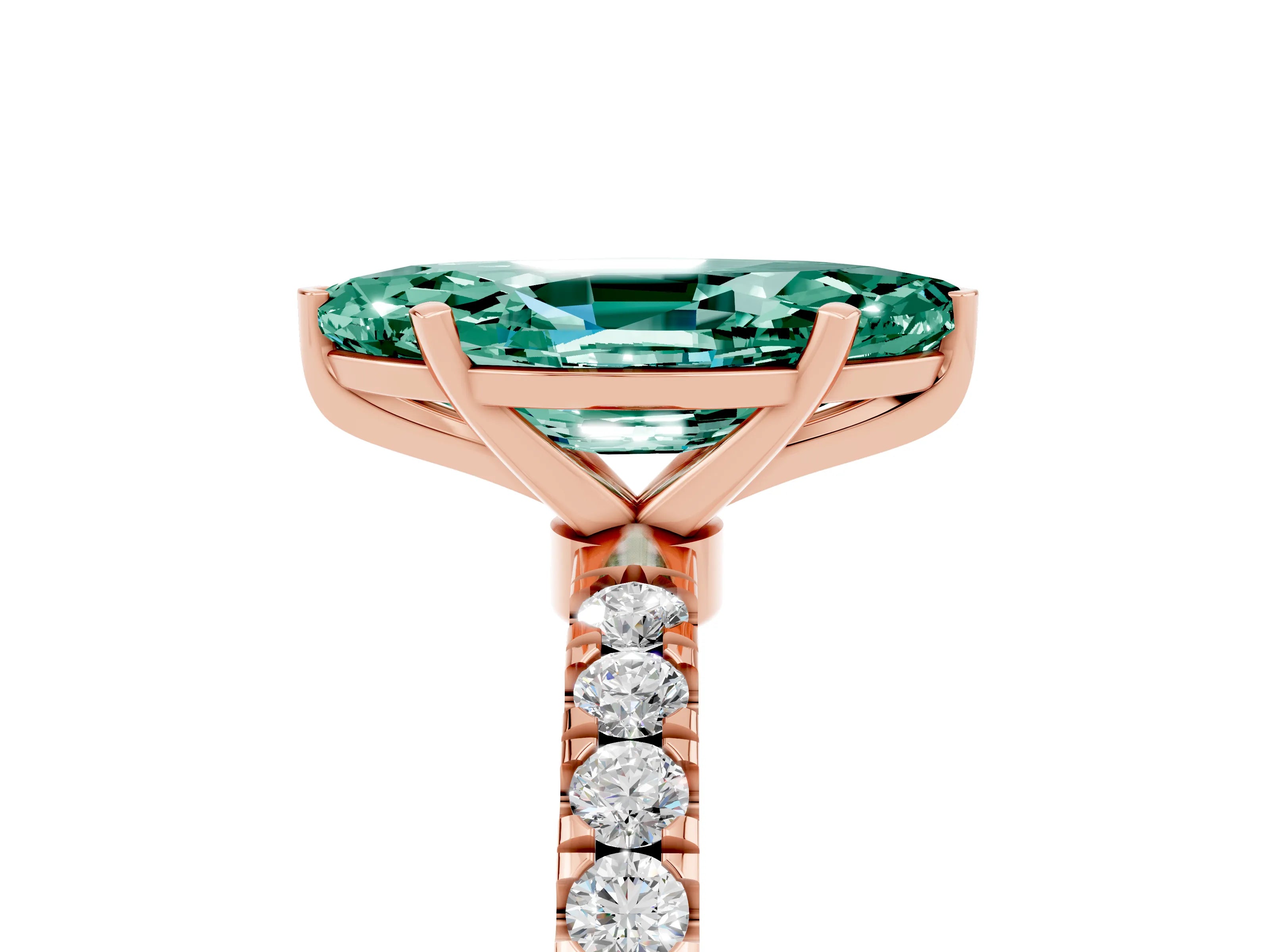 Rose gold Marquise Cut Green Sapphire Solitaire Ring with Pavé Accents and Four-Prong Setting_5