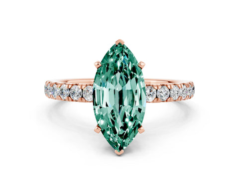 Rose gold Marquise Cut Green Sapphire Solitaire Ring with Pavé Accents and Four-Prong Setting