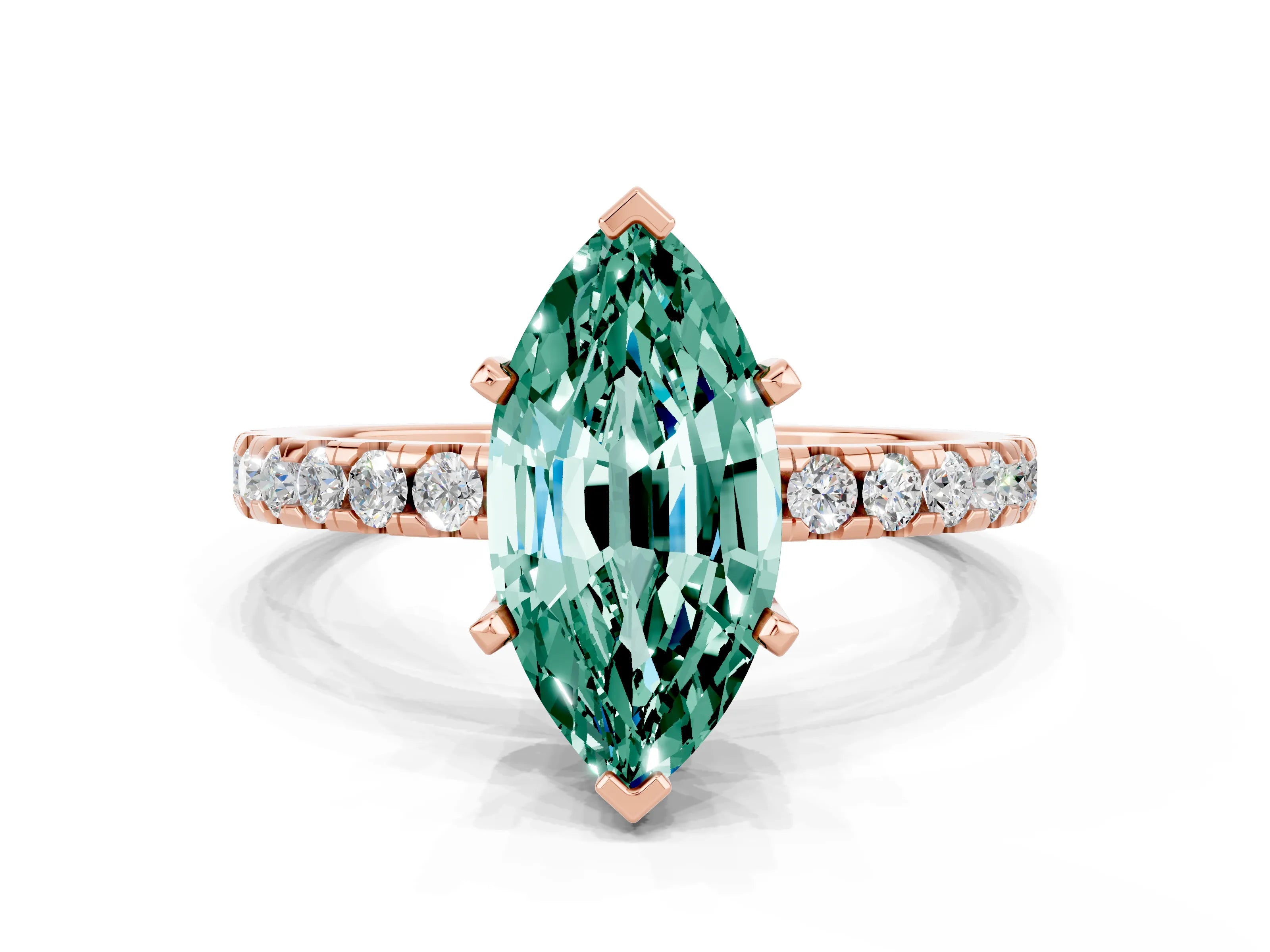 Rose gold Marquise Cut Green Sapphire Solitaire Ring with Pavé Band and Four-Prong Setting_24