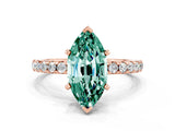 Rose gold Marquise Cut Green Sapphire Solitaire Ring with Pavé Band and Four-Prong Setting_24