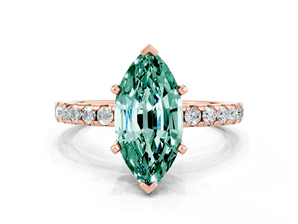 Rose gold Marquise Cut Green Sapphire Solitaire Ring with Round  Pavé Band and Four-Prong Setting