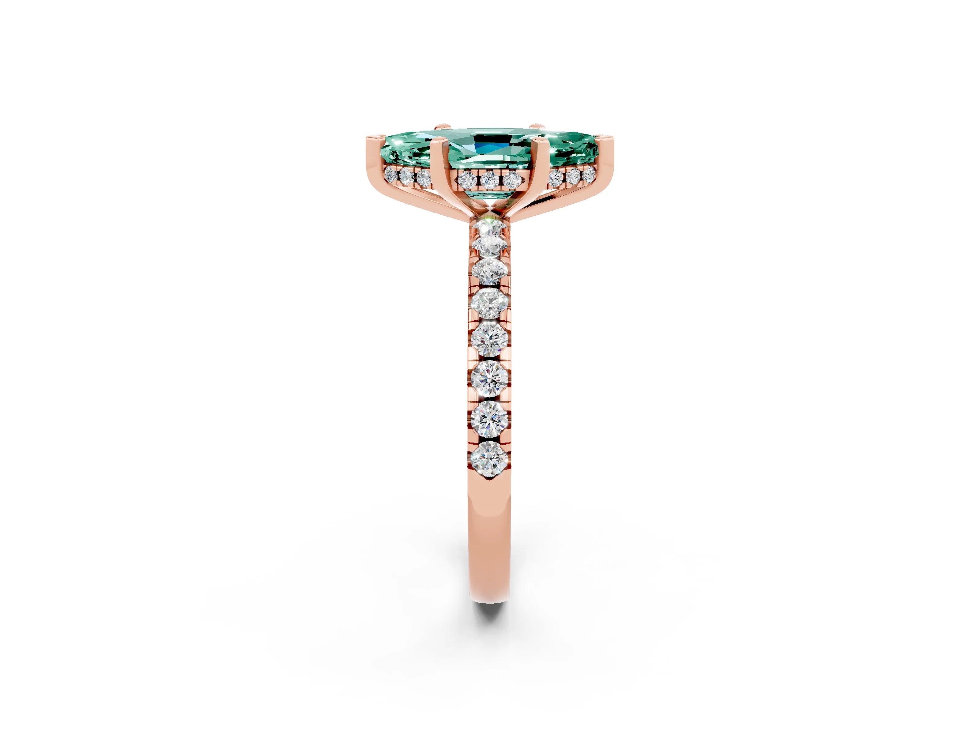 Rose gold Marquise Cut Green Sapphire Solitaire Ring with Pavé Band and Four-Prong Setting_26