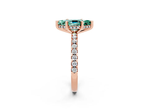 Rose gold Marquise Cut Green Sapphire Solitaire Ring with Pavé Band and Four-Prong Setting_26