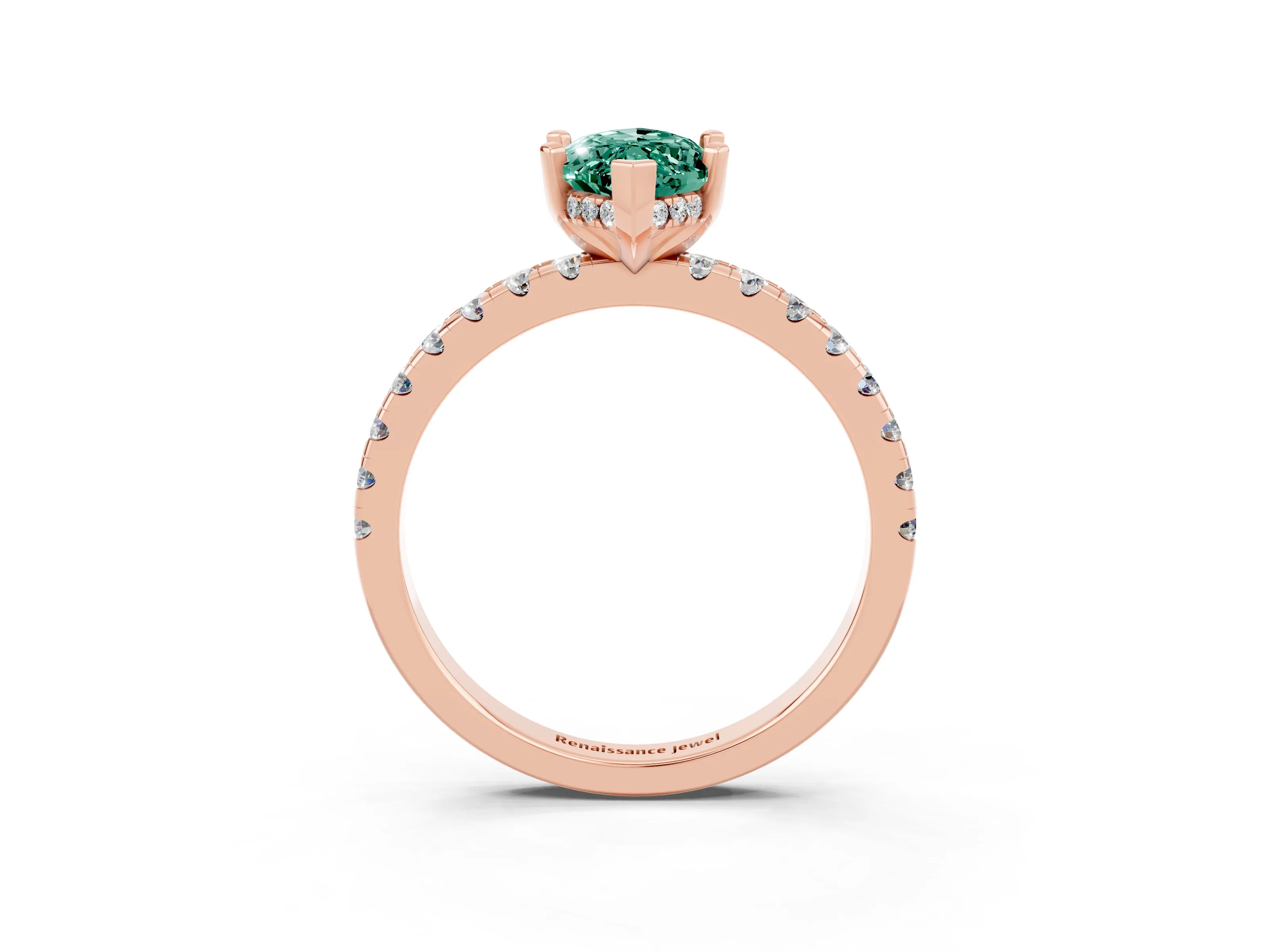 Rose gold Marquise Cut Green Sapphire Solitaire Ring with Pavé Band and Four-Prong Setting_27