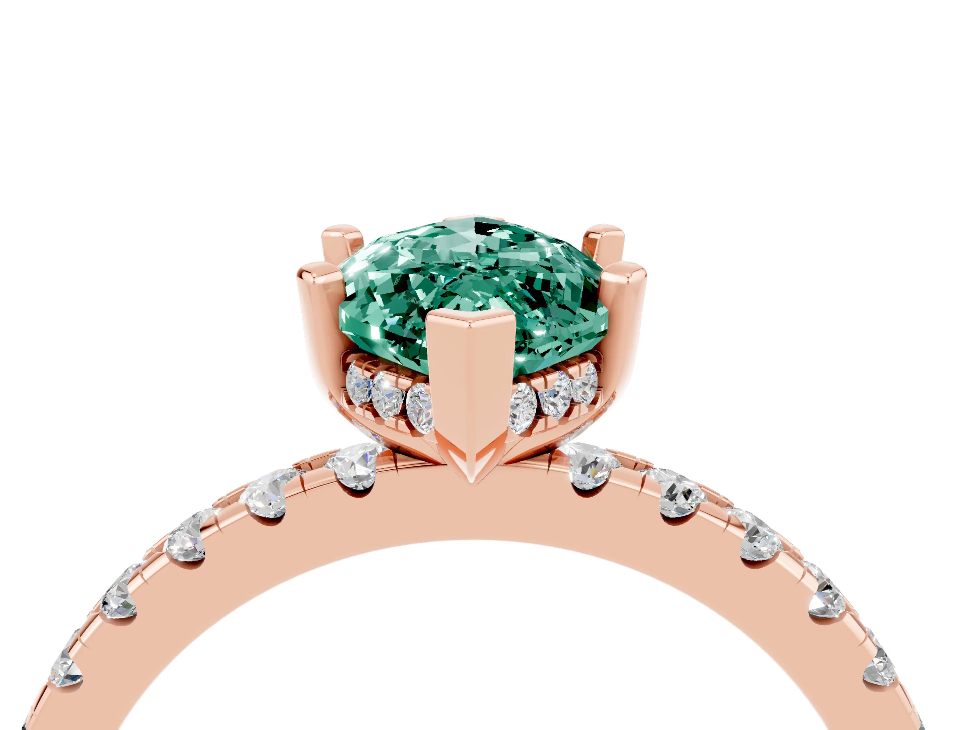 Rose gold Marquise Cut Green Sapphire Solitaire Ring with Pavé Band and Four-Prong Setting_28