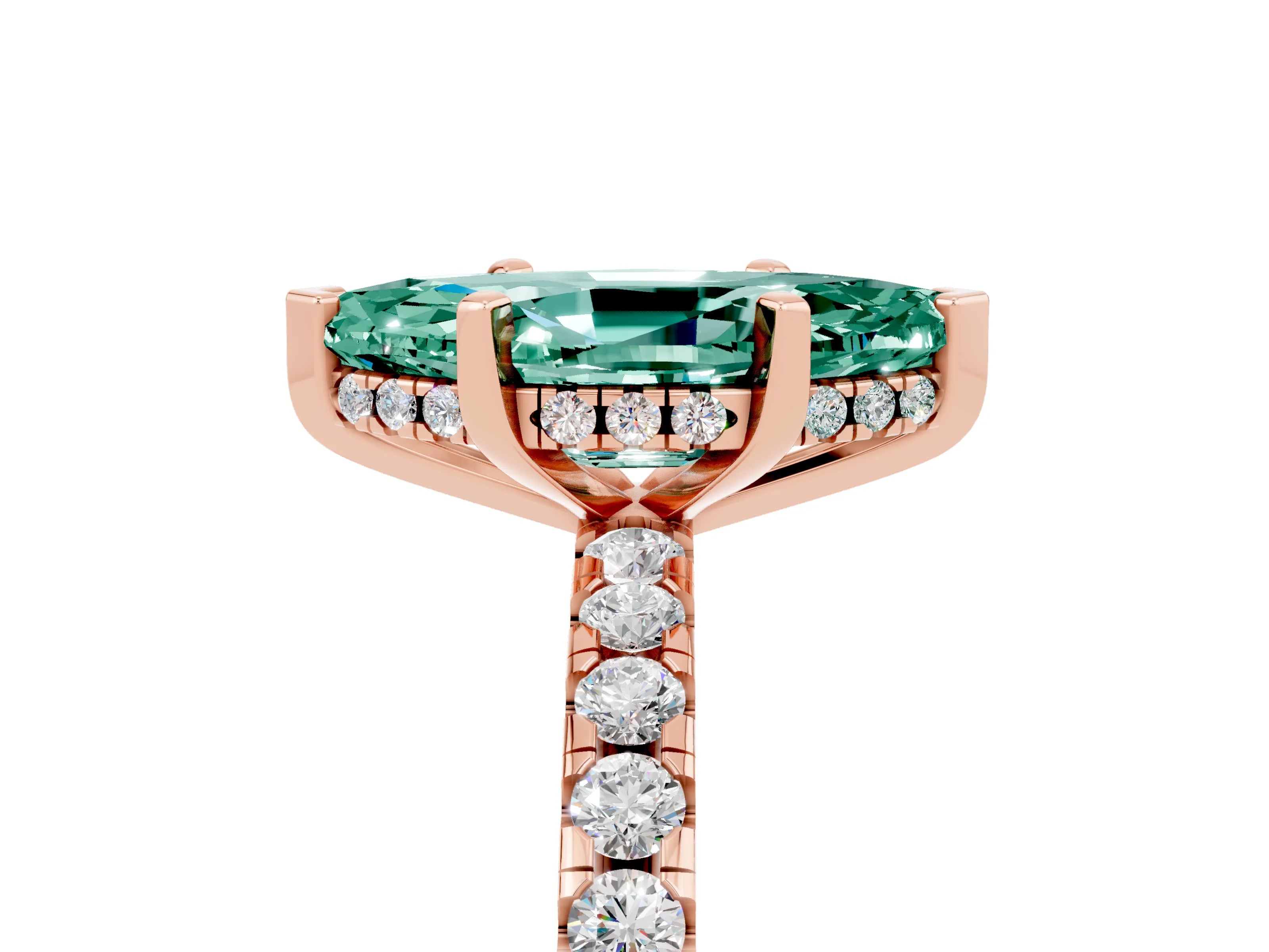 Rose gold Marquise Cut Green Sapphire Solitaire Ring with Pavé Band and Four-Prong Setting_29
