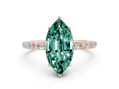 Rose gold Marquise Cut Green Sapphire Solitaire Ring with Pavé Band and Hidden Halo_12
