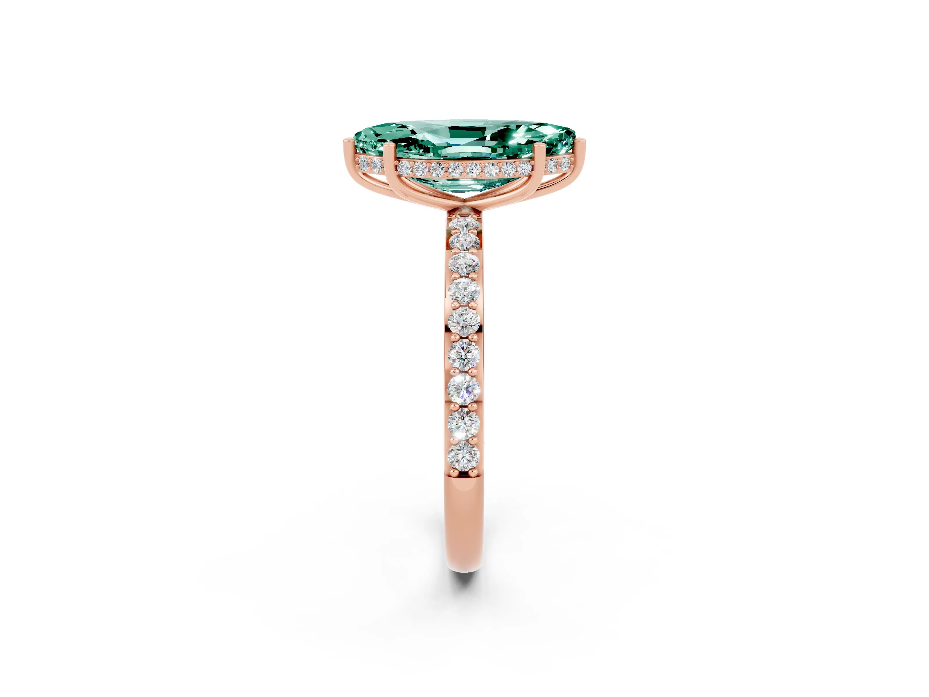 Rose gold Marquise Cut Green Sapphire Solitaire Ring with Pavé Band and Hidden Halo_14