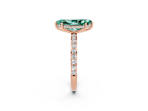 Rose gold Marquise Cut Green Sapphire Solitaire Ring with Pavé Band and Hidden Halo_14