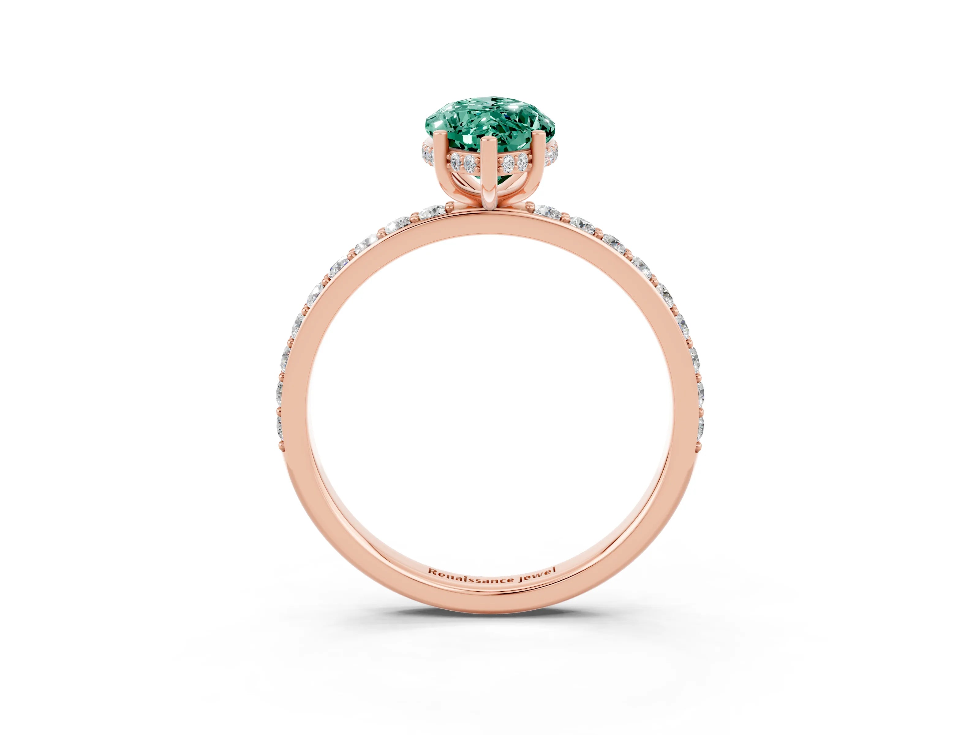Rose gold Marquise Cut Green Sapphire Solitaire Ring with Pavé Band and Hidden Halo_15