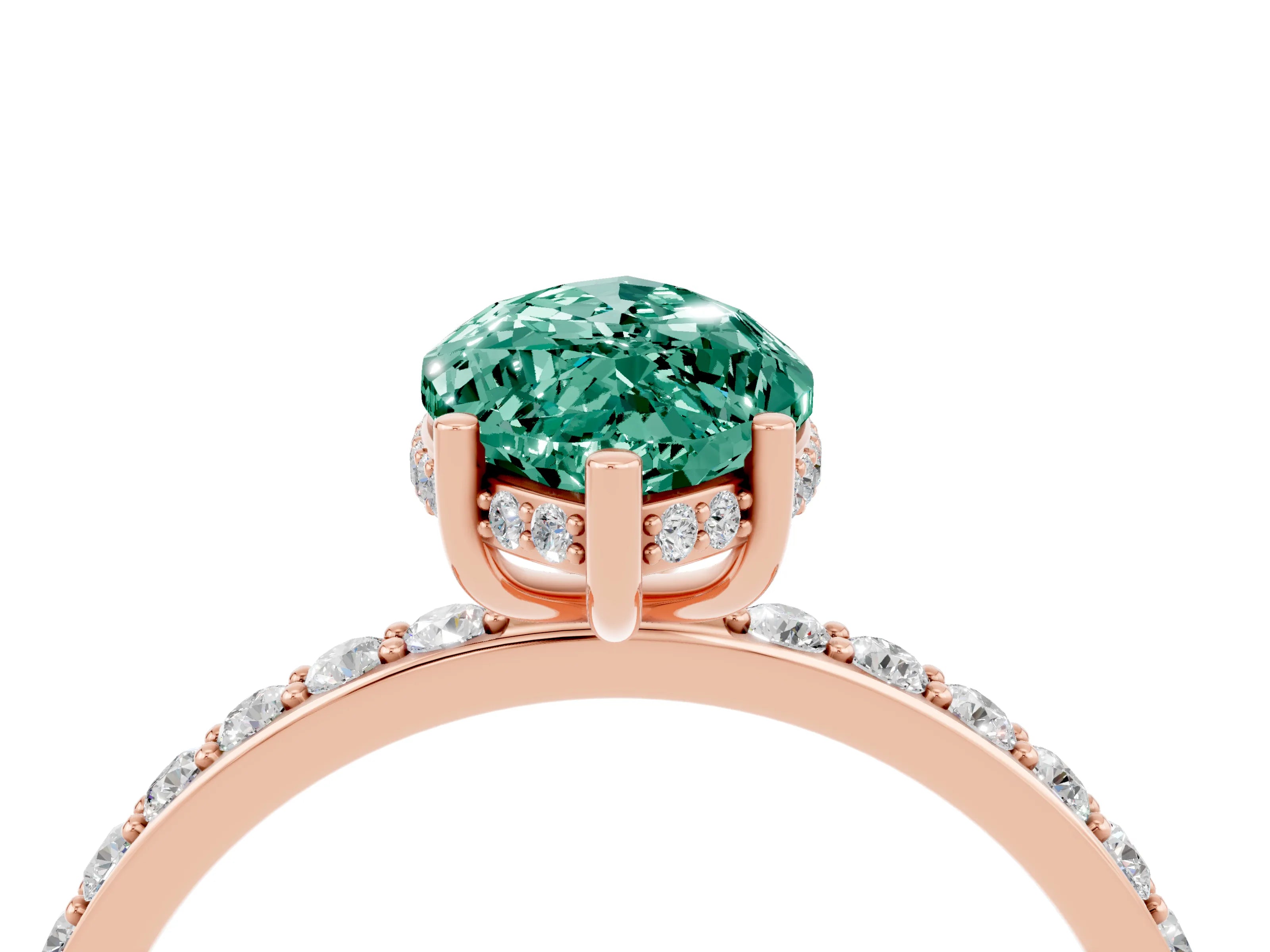 Rose gold Marquise Cut Green Sapphire Solitaire Ring with Pavé Band and Hidden Halo_16