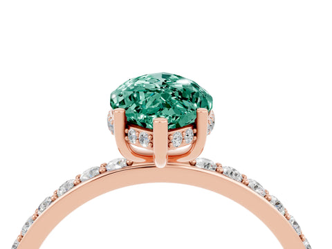 Rose gold Marquise Cut Green Sapphire Solitaire Ring with Pavé Band and Hidden Halo_16
