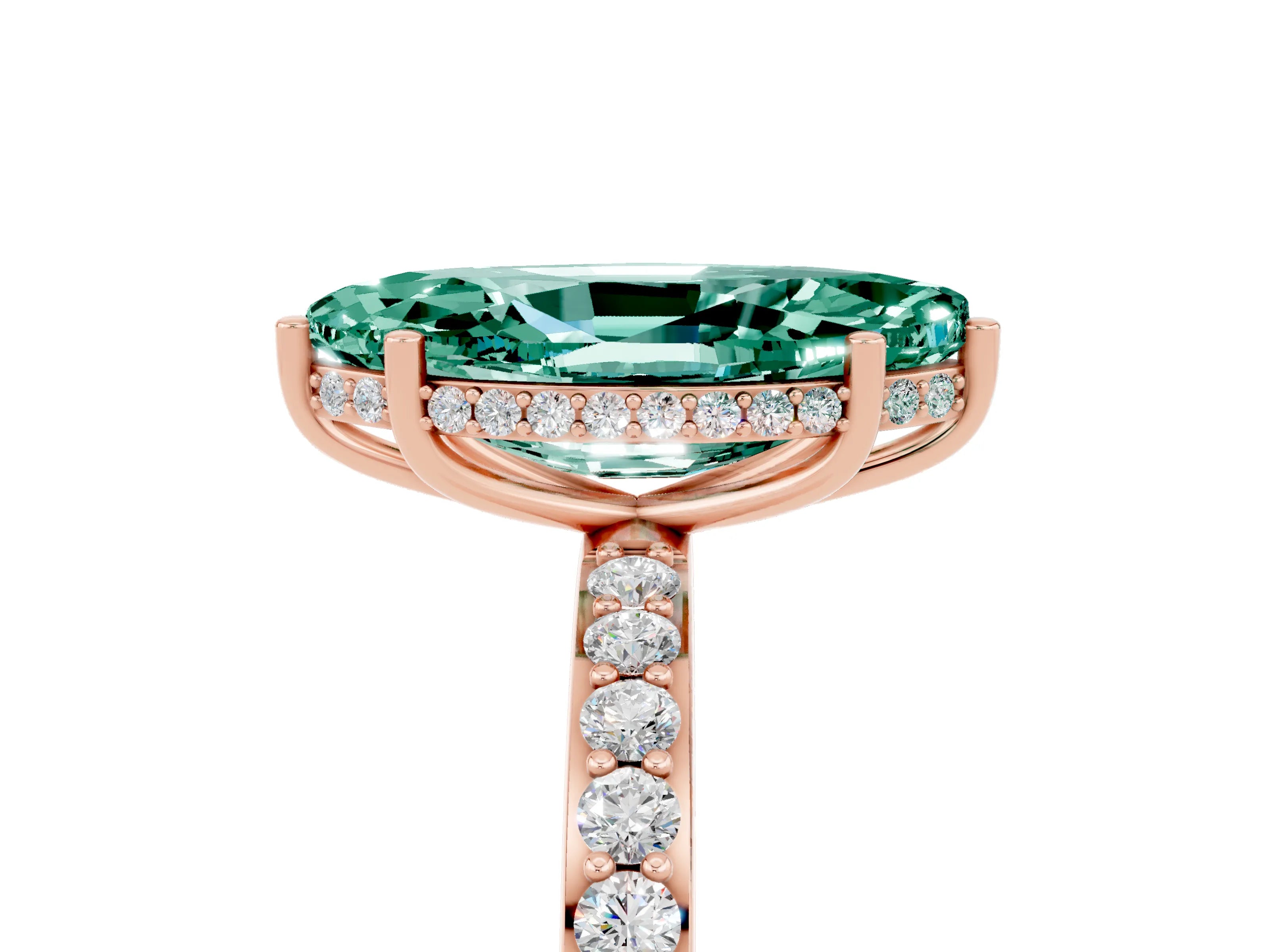 Rose gold Marquise Cut Green Sapphire Solitaire Ring with Pavé Band and Hidden Halo_17