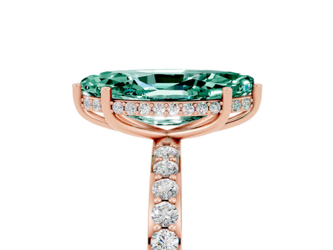 Rose gold Marquise Cut Green Sapphire Solitaire Ring with Pavé Band and Hidden Halo_17