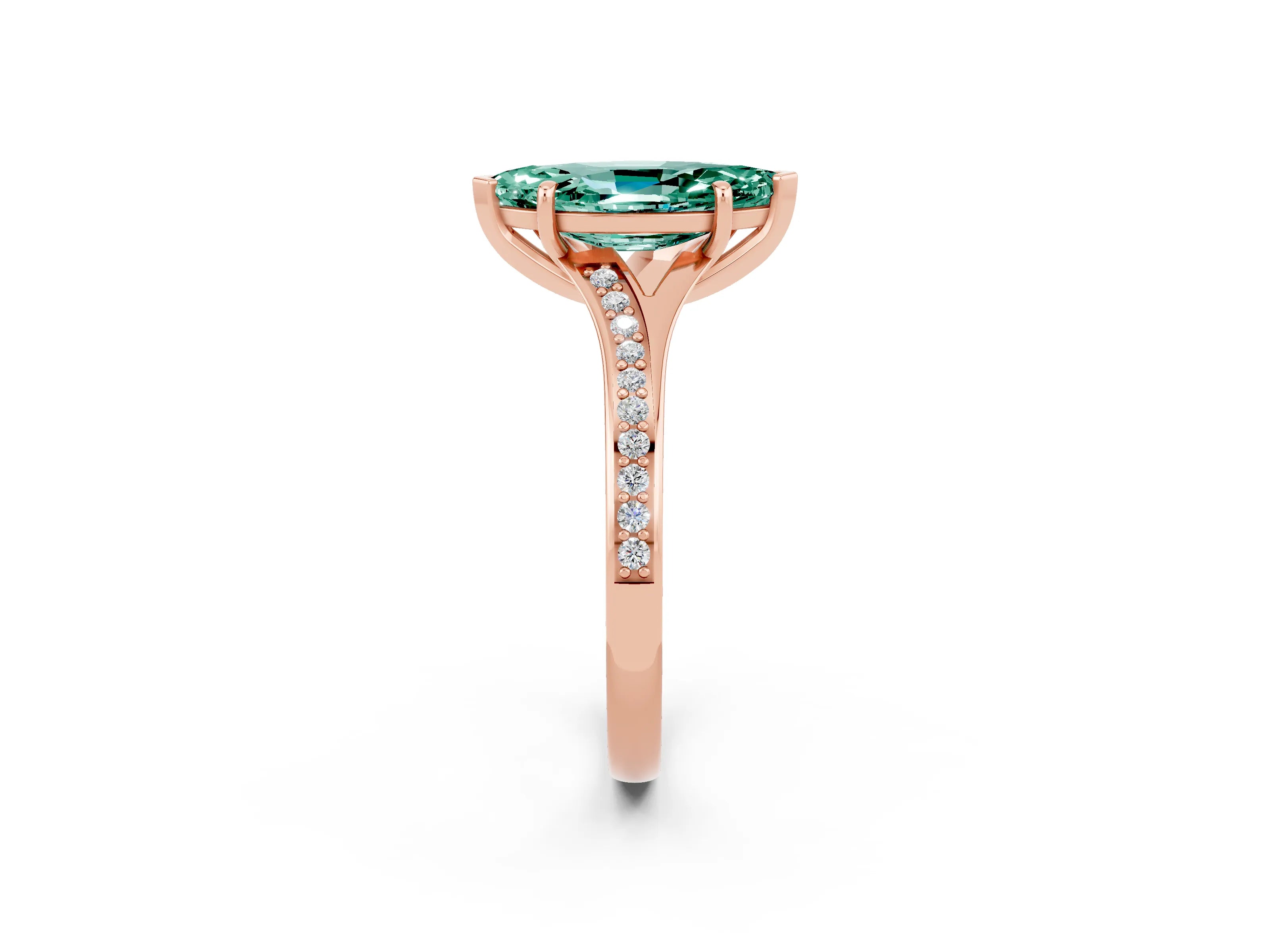 Rose gold Marquise Cut Green Sapphire Solitaire Ring with Pavé Band and Prong Setting_14