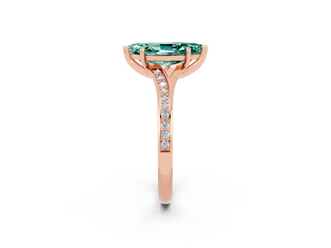 Rose gold Marquise Cut Green Sapphire Solitaire Ring with Pavé Band and Prong Setting_14