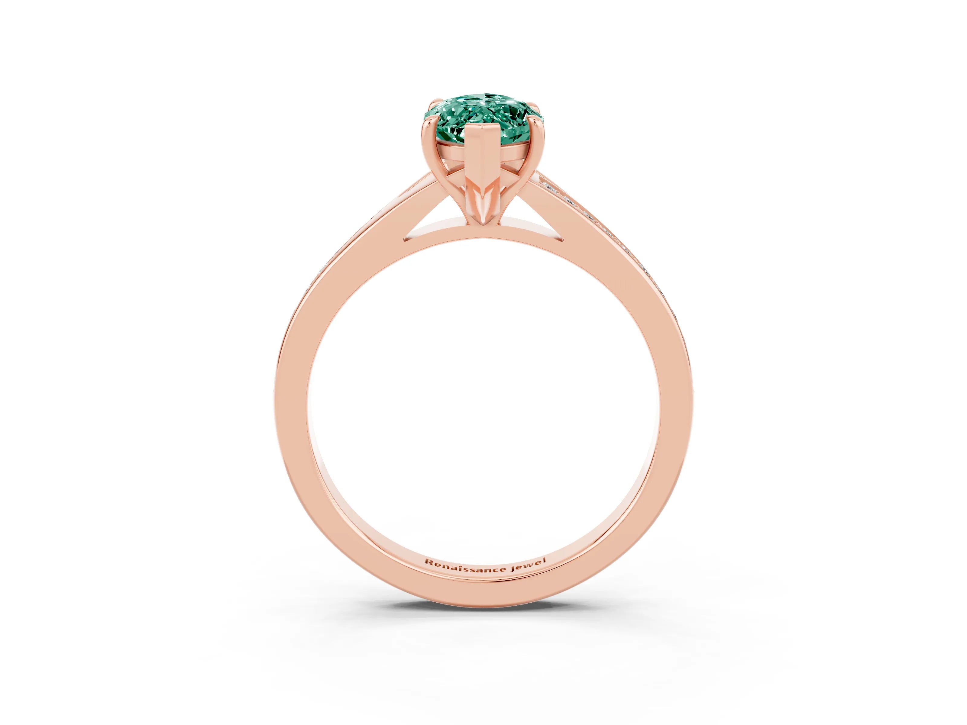 Rose gold Marquise Cut Green Sapphire Solitaire Ring with Pavé Band and Prong Setting_15