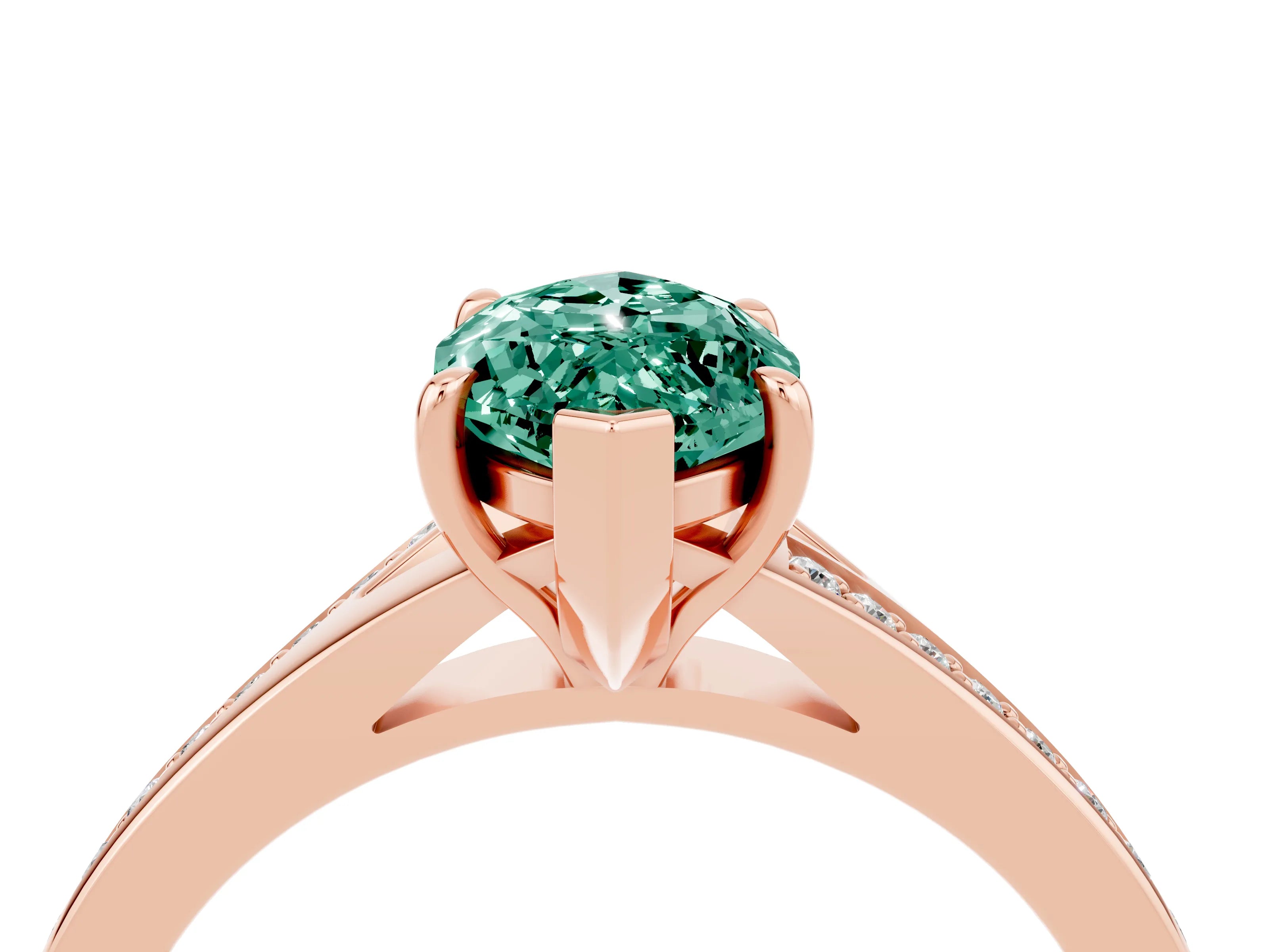 Rose gold Marquise Cut Green Sapphire Solitaire Ring with Pavé Band and Prong Setting_16