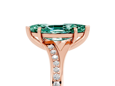 Rose gold Marquise Cut Green Sapphire Solitaire Ring with Pavé Band and Prong Setting_17