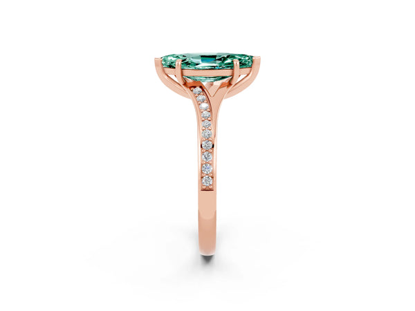 Rose gold Marquise Cut Green Sapphire Solitaire Ring with Pavé Band and Prong Setting