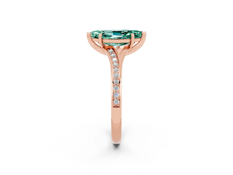 Rose gold Marquise Cut Green Sapphire Solitaire Ring with Pavé Band and Prong Setting_2