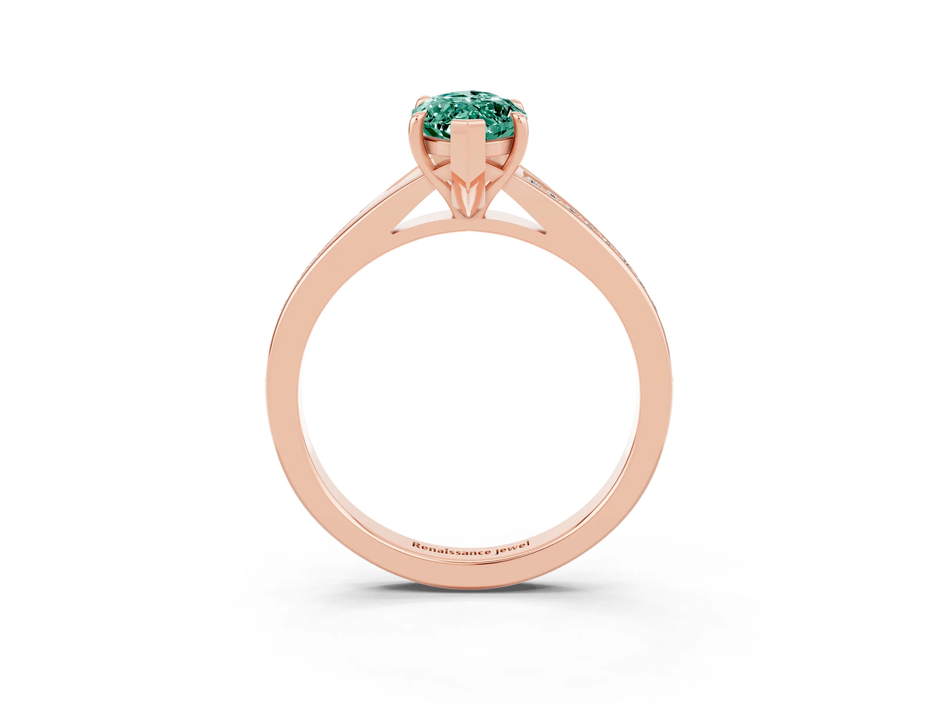 Rose gold Marquise Cut Green Sapphire Solitaire Ring with Pavé Band and Prong Setting_3