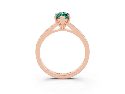 Rose gold Marquise Cut Green Sapphire Solitaire Ring with Pavé Band and Prong Setting_3