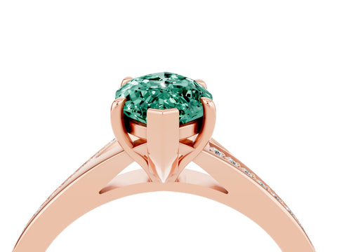 Rose gold Marquise Cut Green Sapphire Solitaire Ring with Pavé Band and Prong Setting_4