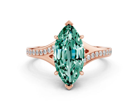 Rose gold Marquise Cut Green Sapphire Solitaire Ring with Pavé Band and Prong Setting