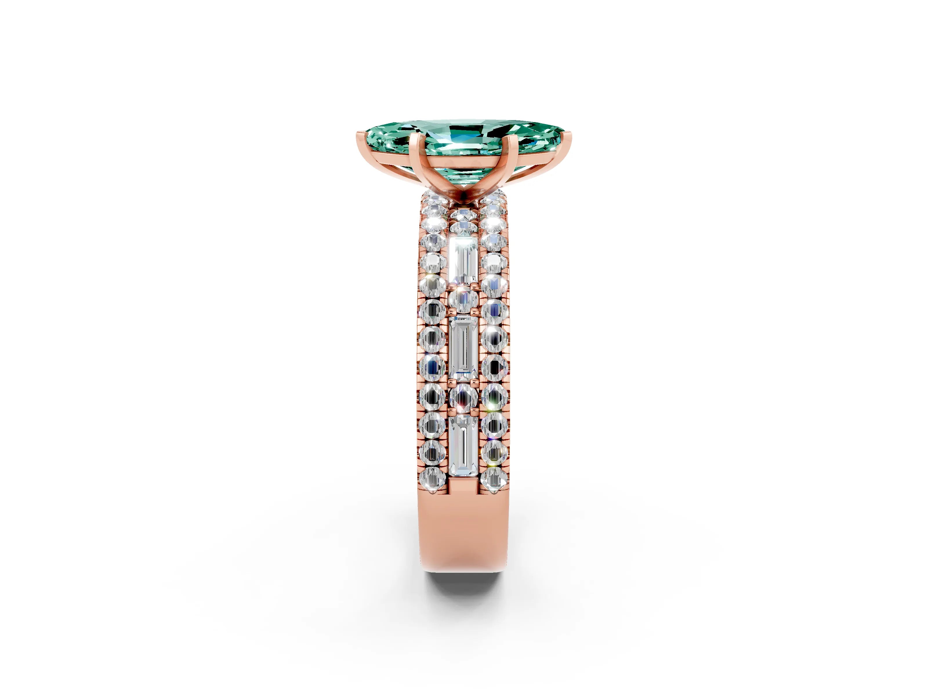 Rose gold Marquise Cut Green Sapphire Solitaire Ring with Pavé and Channel Set Band_2