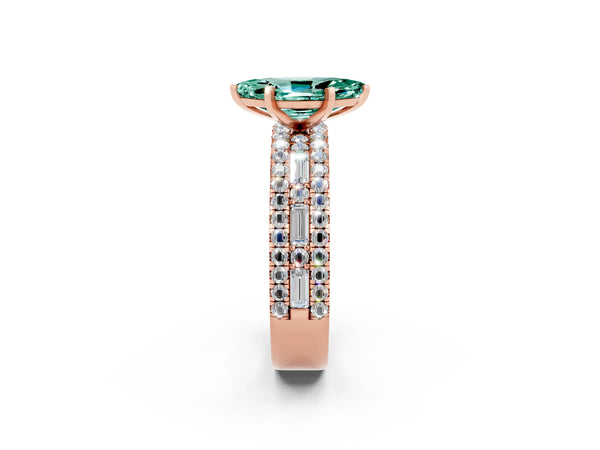 Rose gold Marquise Cut Green Sapphire Solitaire Ring with Pavé and Channel Set Band