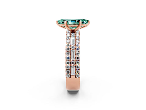 Rose gold Marquise Cut Green Sapphire Solitaire Ring with Pavé and Channel Set Band_2