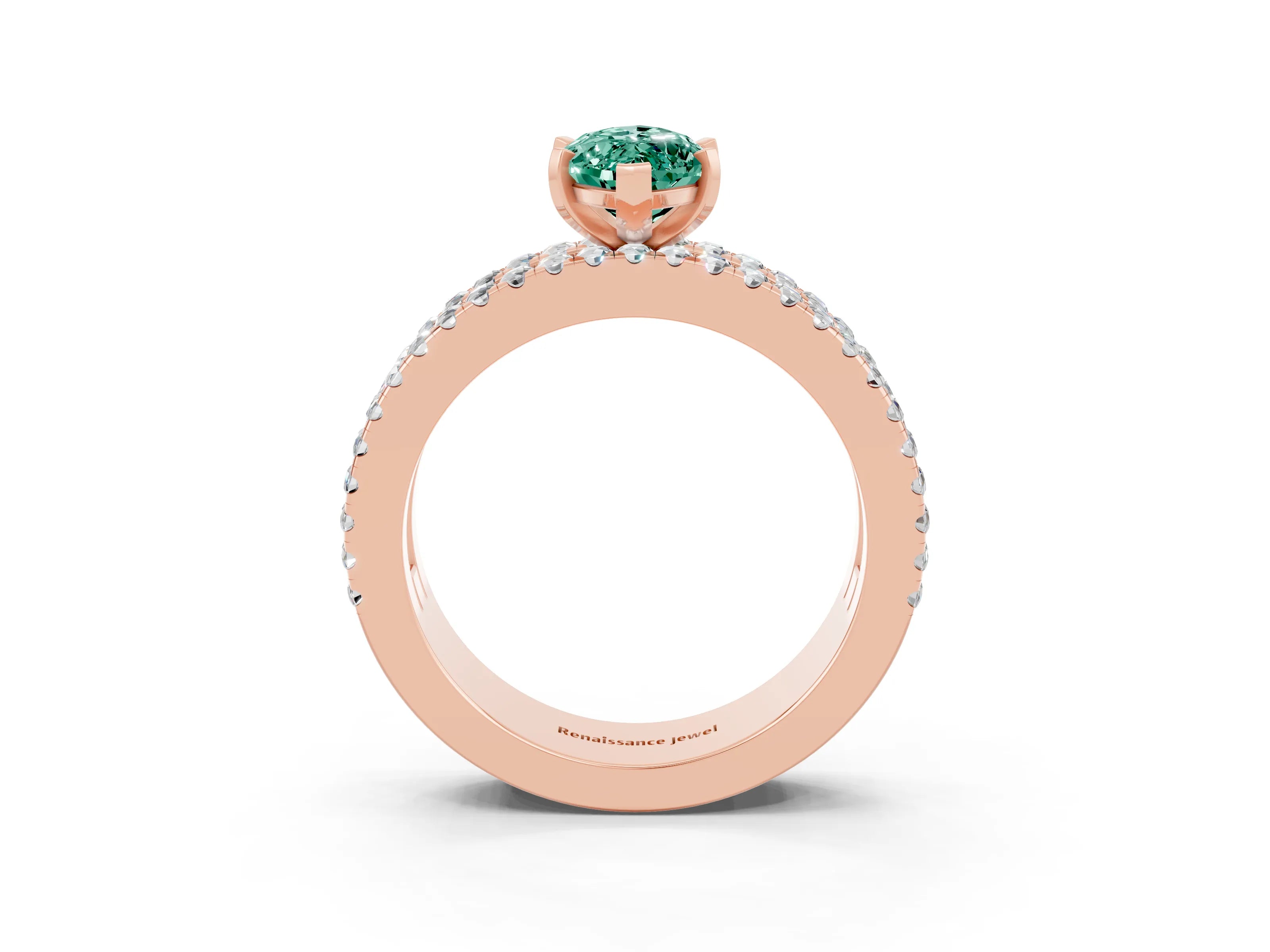 Rose gold Marquise Cut Green Sapphire Solitaire Ring with Pavé and Channel Set Band_3