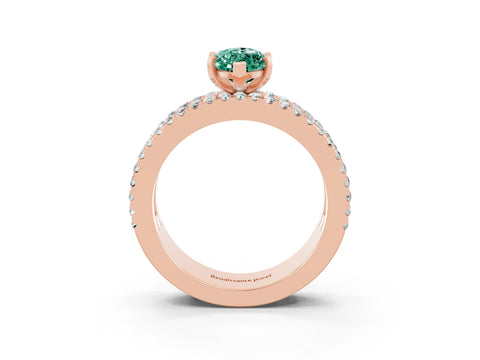Rose gold Marquise Cut Green Sapphire Solitaire Ring with Pavé and Channel Set Band_3