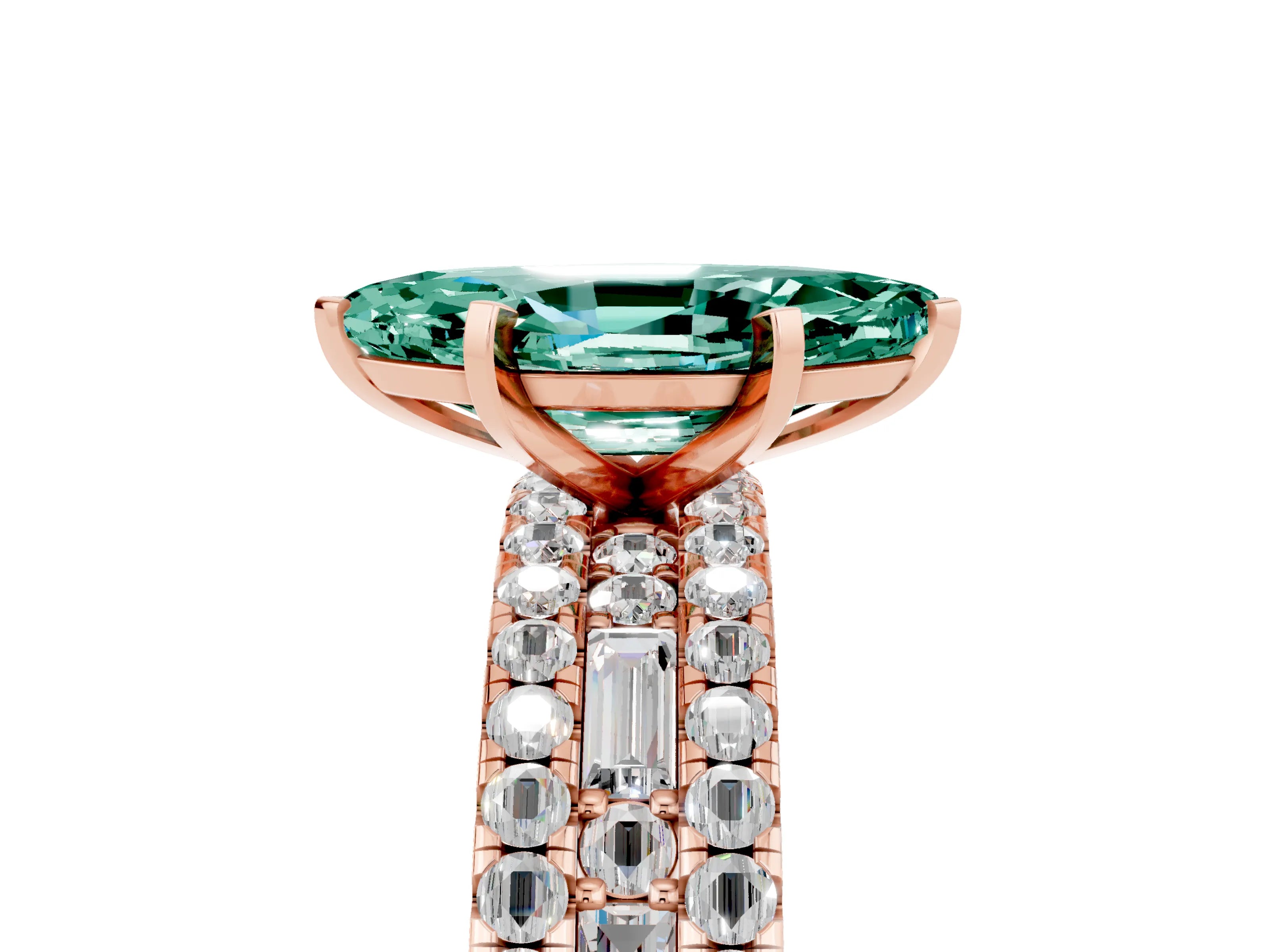 Rose gold Marquise Cut Green Sapphire Solitaire Ring with Pavé and Channel Set Band_5