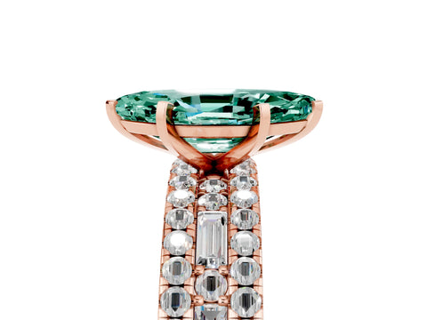 Rose gold Marquise Cut Green Sapphire Solitaire Ring with Pavé and Channel Set Band_5