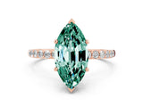 Rose gold Marquise Cut Green Sapphire Solitaire Ring with Pave Band and Four Prong Setting_12