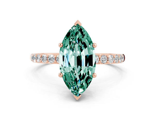 Rose gold Marquise Cut Green Sapphire Solitaire Ring with Round  Pavé Band and Prong Setting
