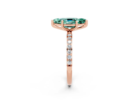 Rose gold Marquise Cut Green Sapphire Solitaire Ring with Pave Band and Four Prong Setting_14