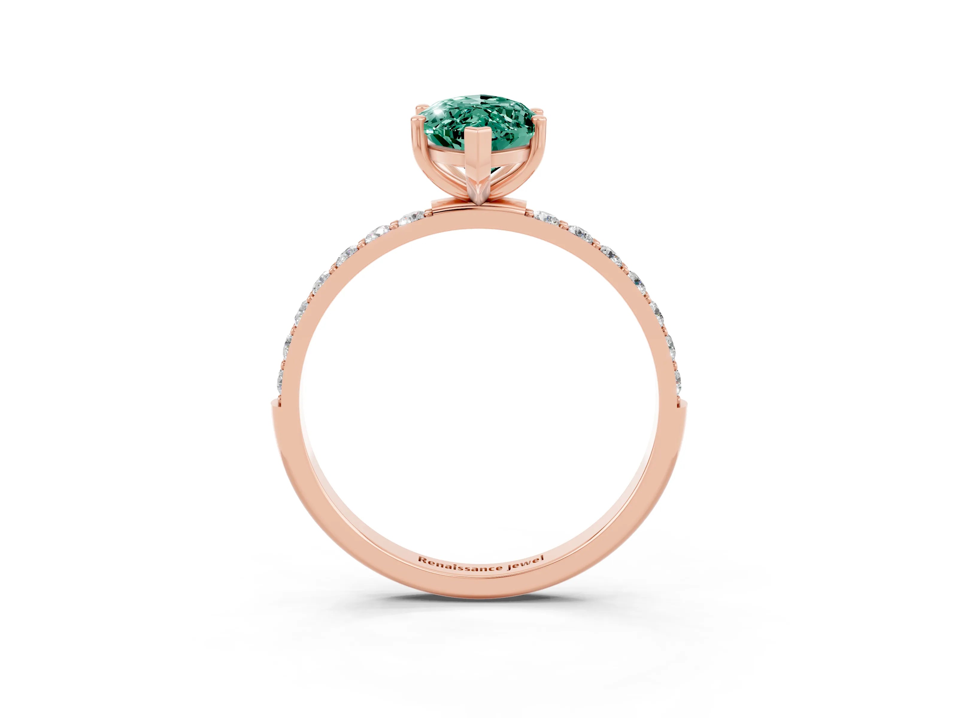 Rose gold Marquise Cut Green Sapphire Solitaire Ring with Pave Band and Four Prong Setting_15