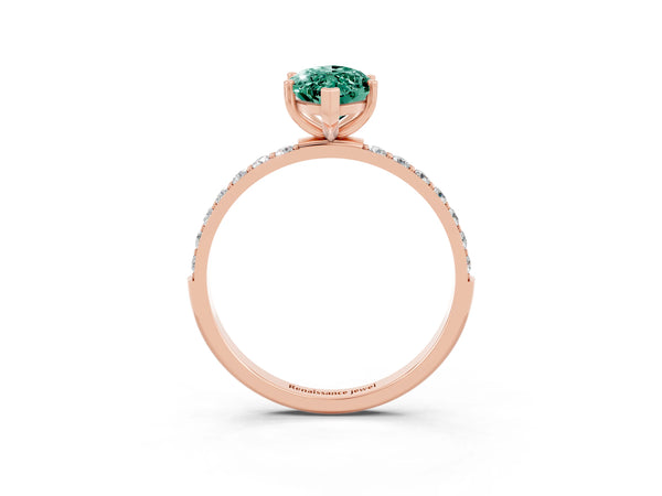 Rose gold Marquise Cut Green Sapphire Solitaire Ring with Round  Pavé Band and Prong Setting