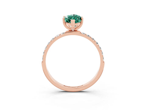 Rose gold Marquise Cut Green Sapphire Solitaire Ring with Pave Band and Four Prong Setting_15