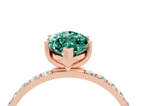 Rose gold Marquise Cut Green Sapphire Solitaire Ring with Pave Band and Four Prong Setting_16