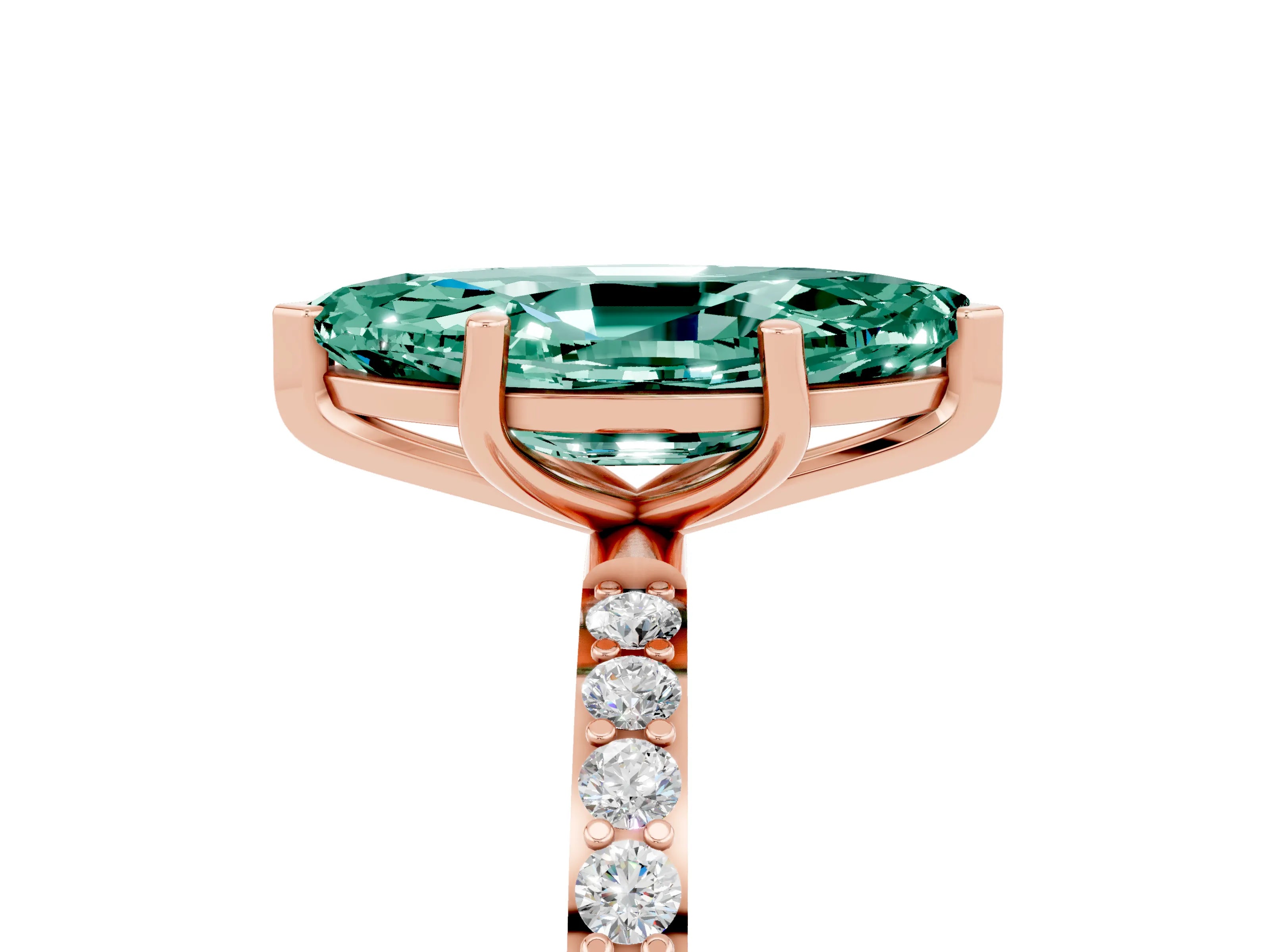 Rose gold Marquise Cut Green Sapphire Solitaire Ring with Pave Band and Four Prong Setting_17