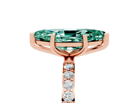 Rose gold Marquise Cut Green Sapphire Solitaire Ring with Pave Band and Four Prong Setting_17