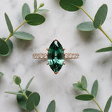 Rose gold Marquise Cut Green Sapphire Solitaire Ring with Round  Pavé Band and Four-Prong Setting_45