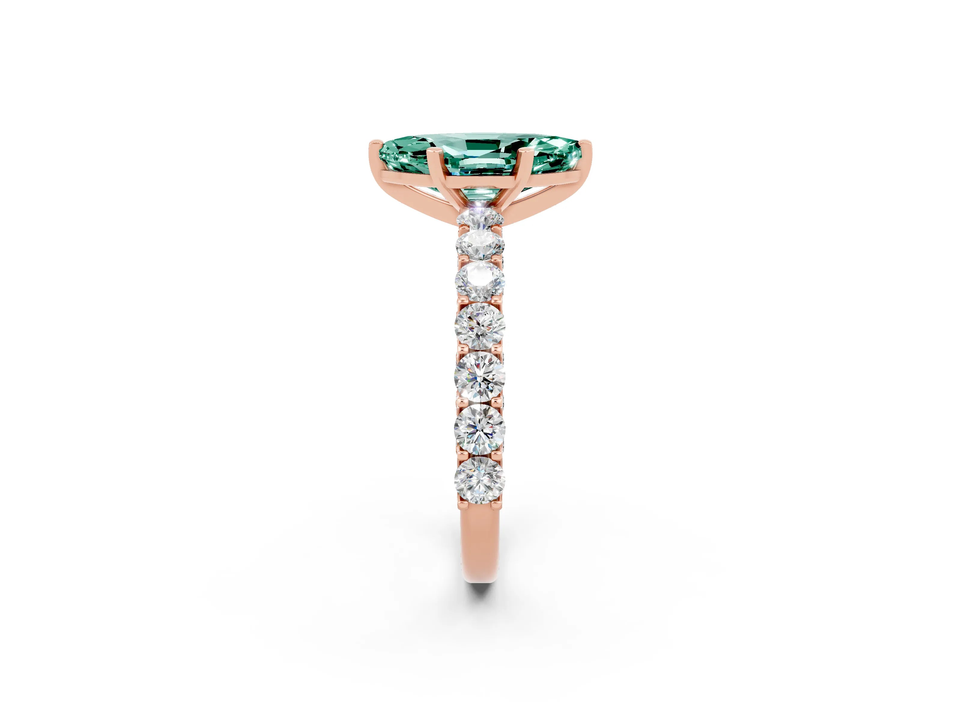 Rose gold Marquise Cut Green Sapphire Solitaire Ring with Shared Prong Pavé Band and Four-Prong Setting_2