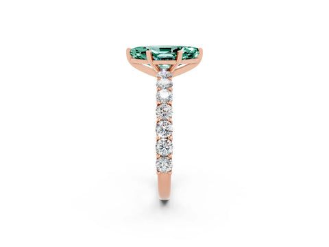 Rose gold Marquise Cut Green Sapphire Solitaire Ring with Shared Prong Pavé Band and Four-Prong Setting_2